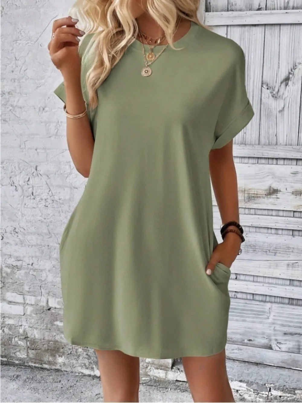 Short Sleeve Mini Tee Dress with Pockets