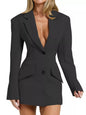 Lapel Collar Fitted Blazer Dress Black S