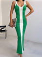 Contrast Wide Strap Slit Midi Dress Mid Green S