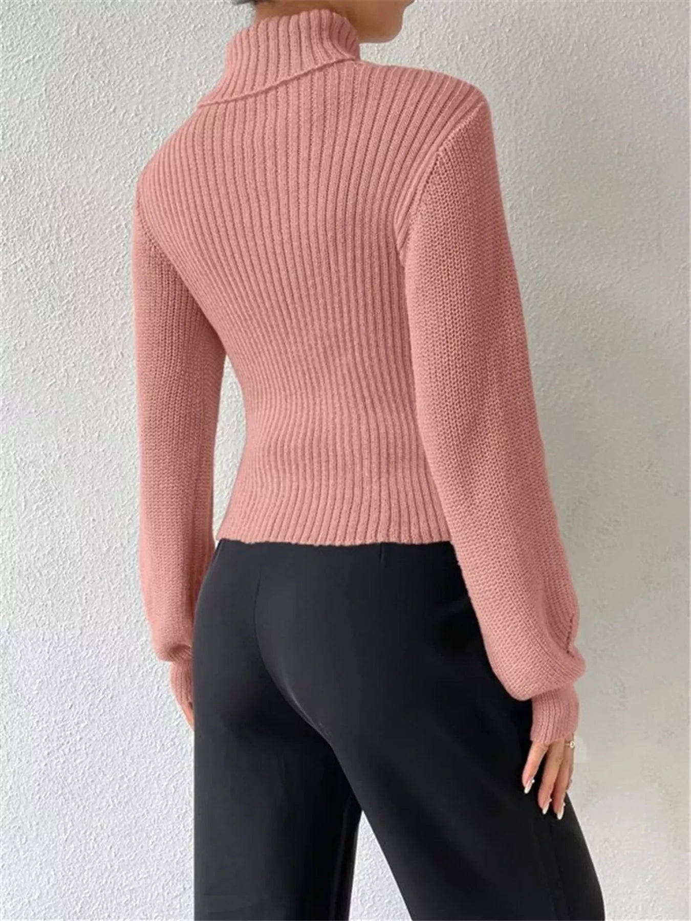 Cutout Front Turtleneck Long Sleeve Sweater