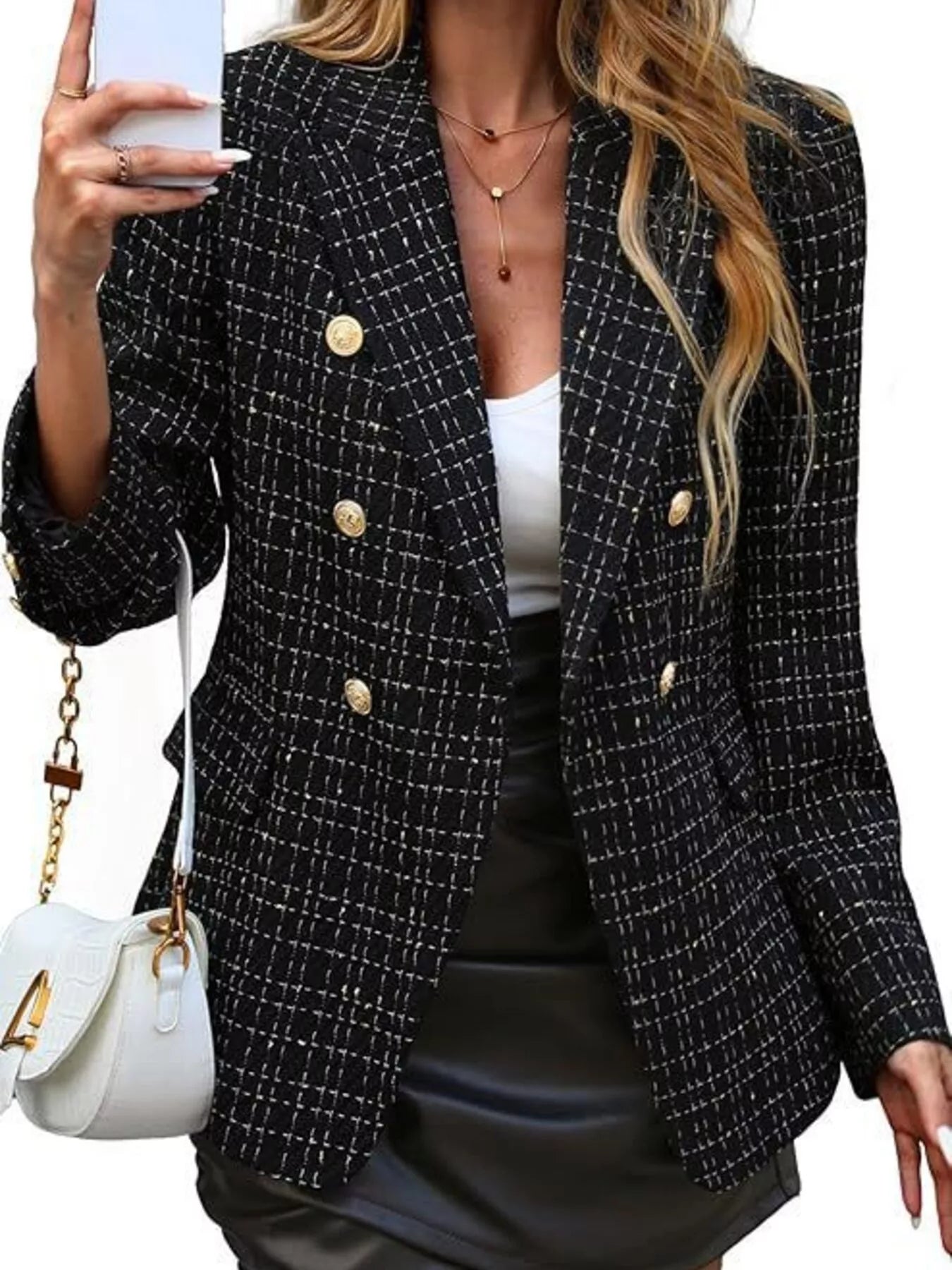 Double-Breasted Lapel Collar Blazer Black S