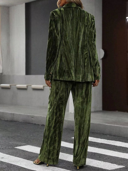 Lapel Collar Long Sleeve Blazer and Pants Set