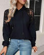 Lace Detail Drawstring Long Sleeve Hoodie Black S 