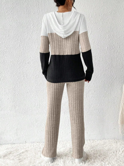 Color Block Half Zip Hooded Top and Pants Set