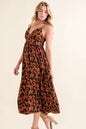 Leopard Print Plunge Maxi Dress Brown L