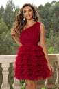 One-Shoulder Sleeveless Dress Red M