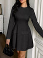 Cutout Back Long Sleeve Mini Dress Black S