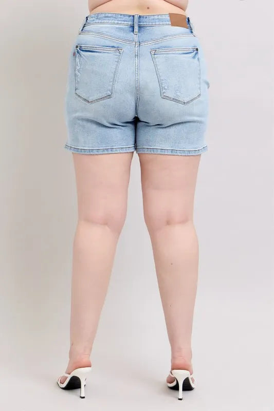 Judy Blue Mid Rise Washed Denim Shorts Plus Size