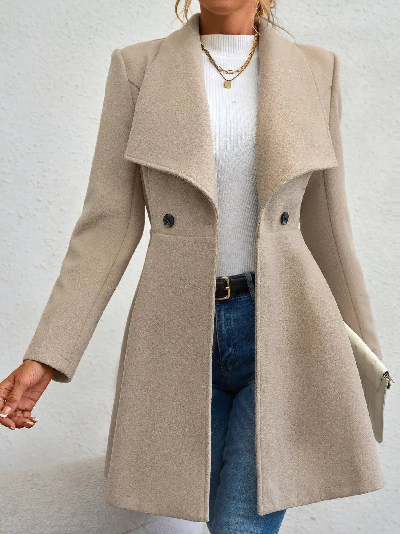 Collared Neck Double Breasted Coat Apricot S