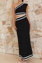 Cutout Contrast Trim Single Shoulder Dress Black S