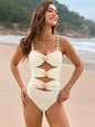 Cutout Ruched Sweetheart Neck One-Piece Swimwear Cream S
