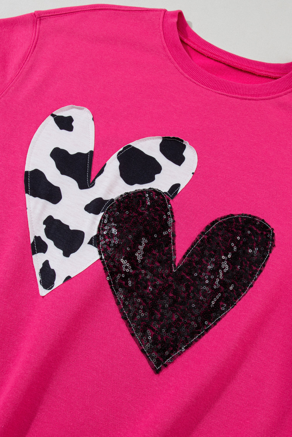 Sequin Double Heart Graphic Sweatshirt