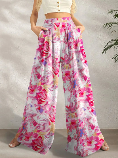 Printed Wide Leg Pants Fuchsia Pink M