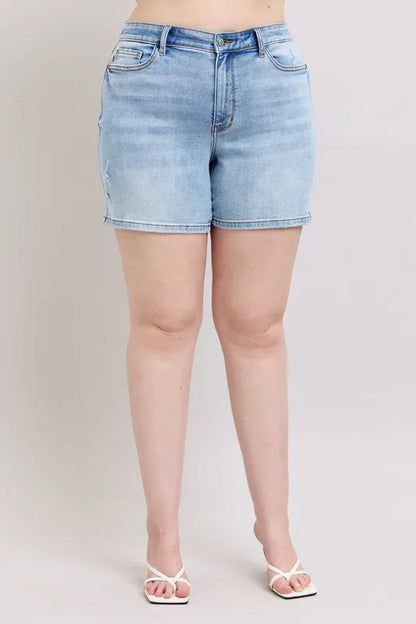 Judy Blue Mid Rise Washed Denim Shorts Plus Size