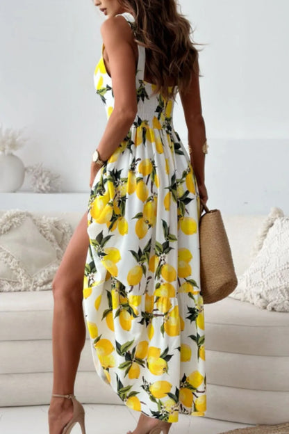 Lemon Print Sweetheart Neck