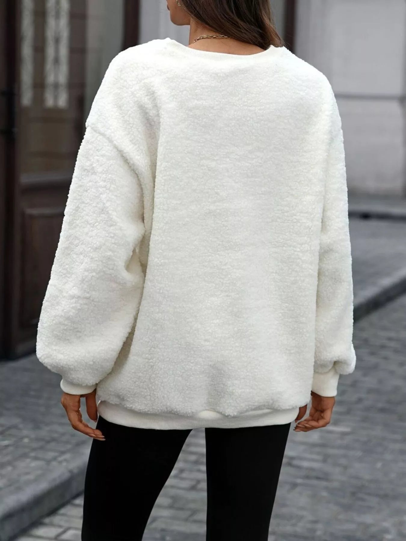 Letter Round Neck Fleece Sweatshirt