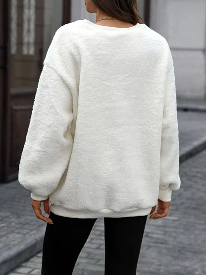 Letter Round Neck Fleece Sweatshirt