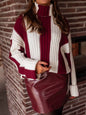 Color Block Ribbed Turtleneck Sweater Red S