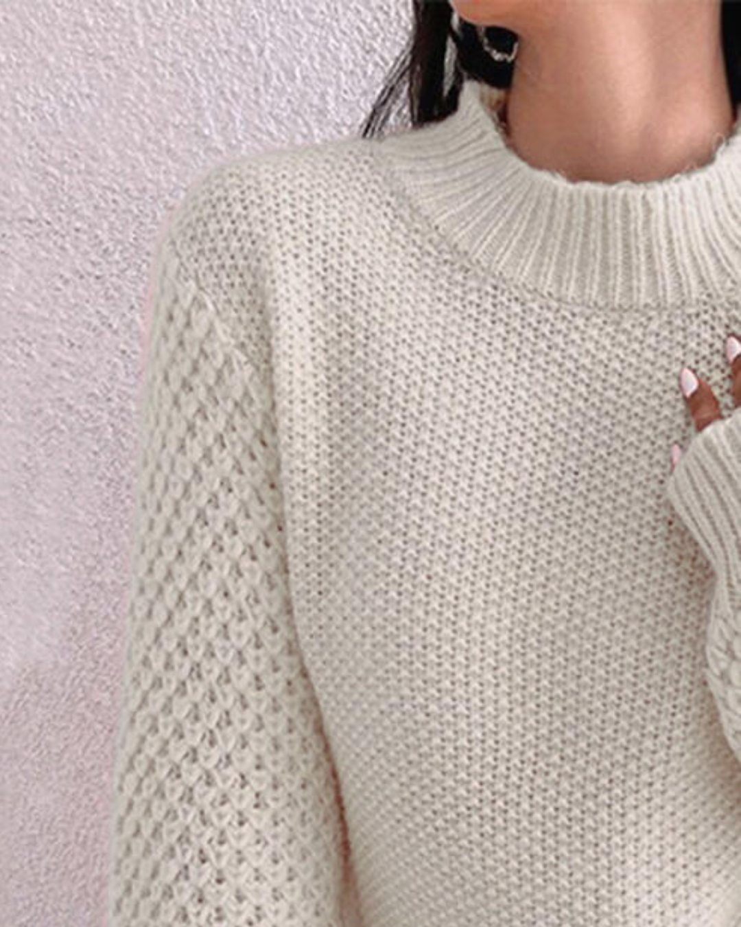 Openwork Mock Neck Long Sleeve Sweater   