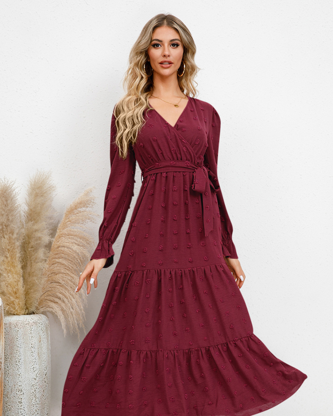 Swiss Dot Tied Surplice Dress Light Mauve S 