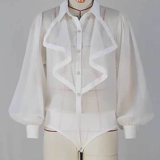 See Through Puff Sleeve Jumpsuit