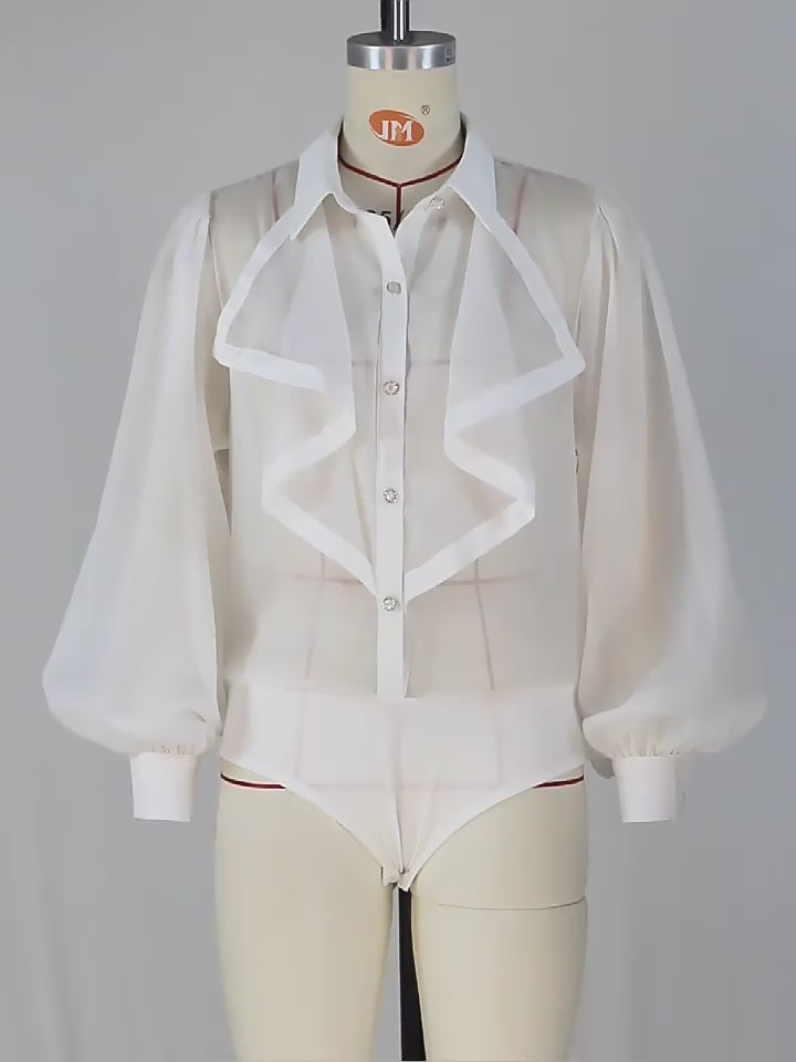 See Through Puff Sleeve Jumpsuit