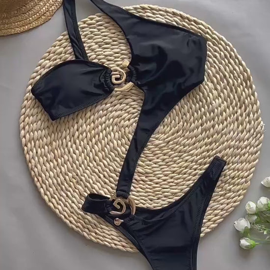 One Piece Swimsuit Women Sexy Bikini Solid Color Women Swimsuit