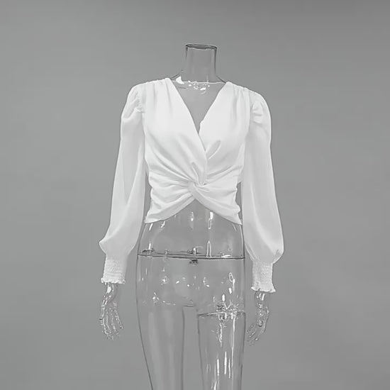 V-Neck Long Sleeve Short Top