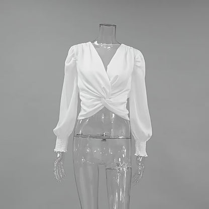 V-Neck Long Sleeve Short Top