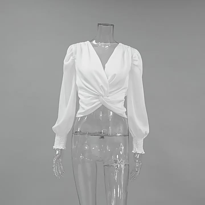 V-Neck Long Sleeve Short Top