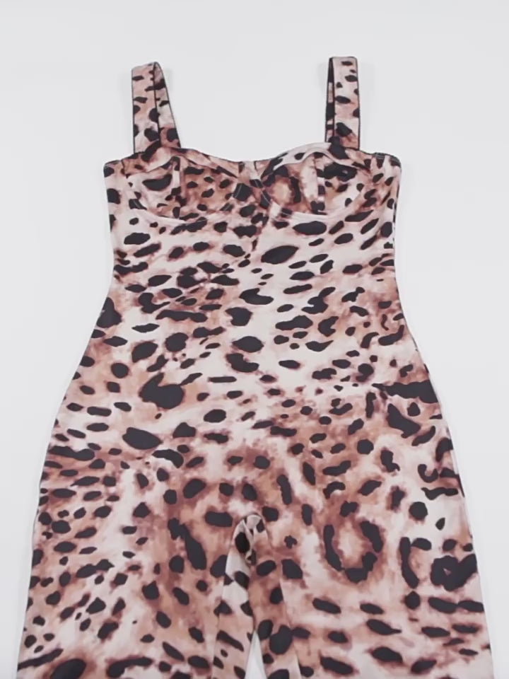 Spring Sexy Sling Backless Leopard Print High Waist Tight Hip Lifting Jumpsuit