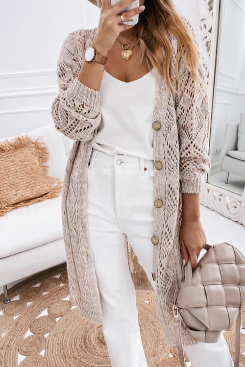 V-Neck Long Sleeve Cardigan Dust Storm S 