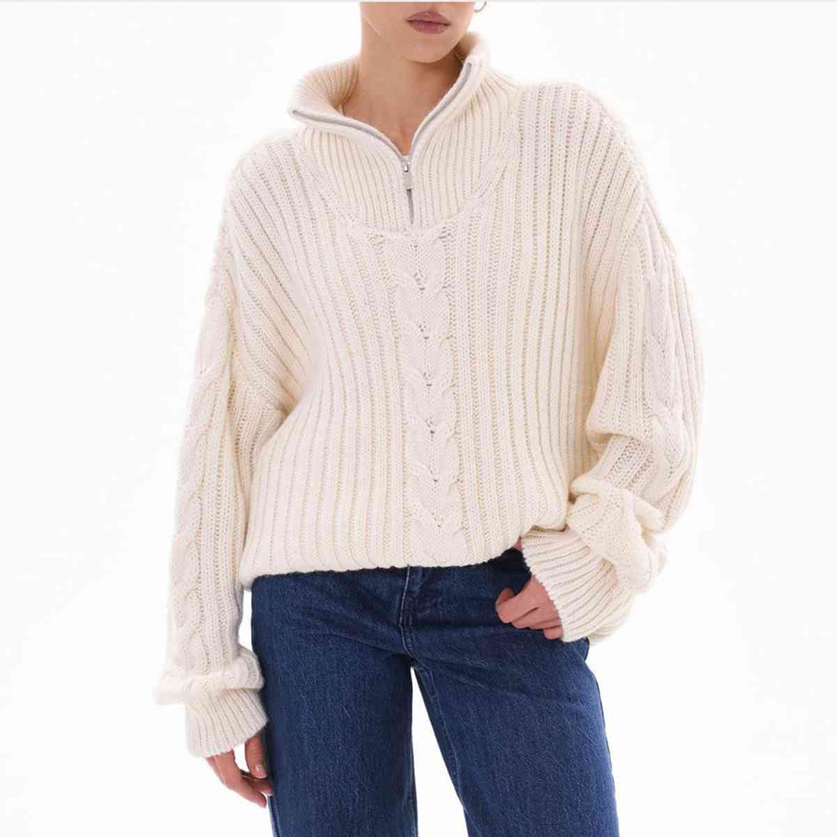 Ribbed Half Zip Long Sleeve Sweater   