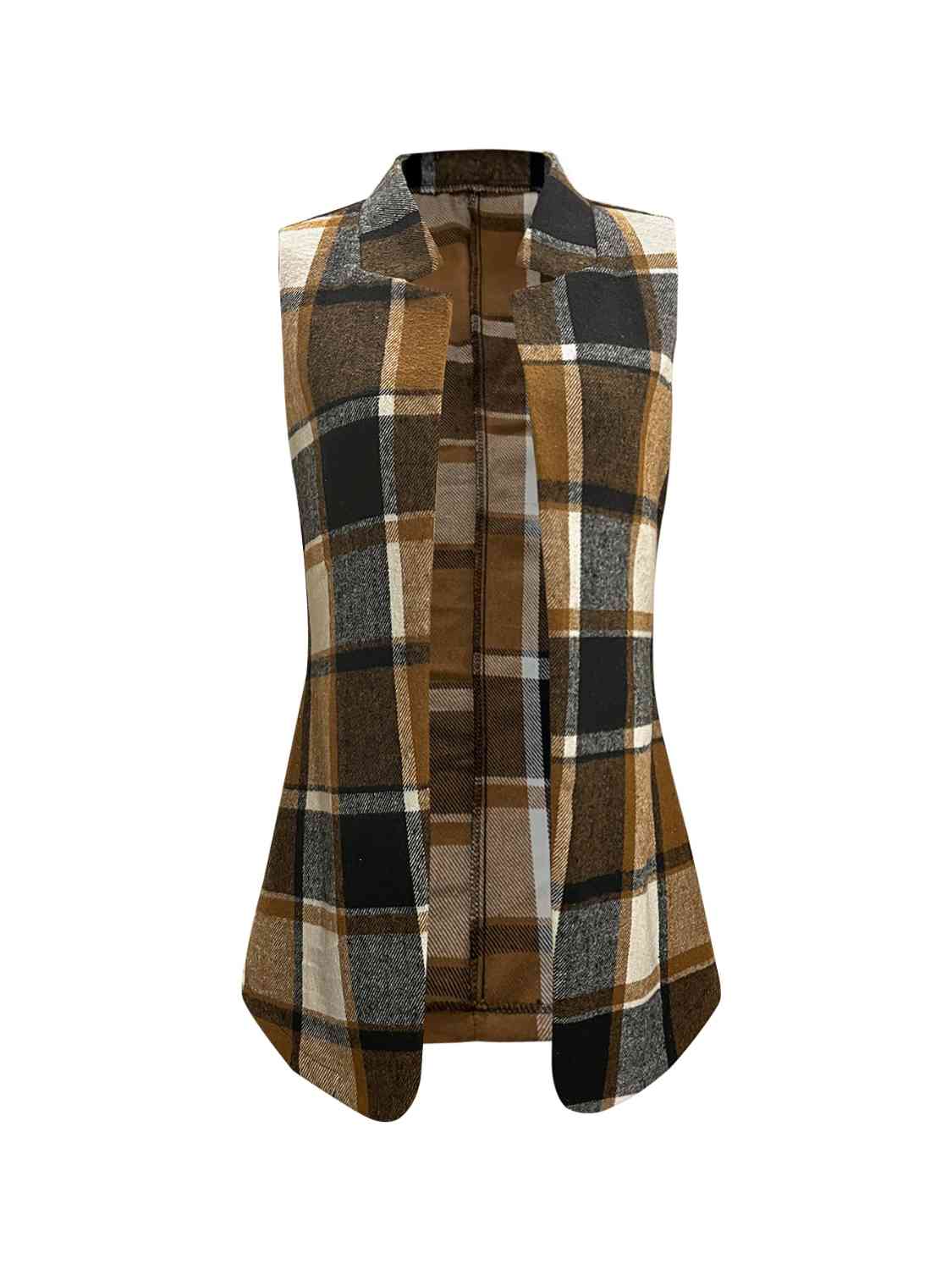 Plaid Open Front Collared Neck Vet   