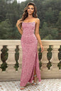 Sequin Backless Split Maxi Dress Strawberry XS 