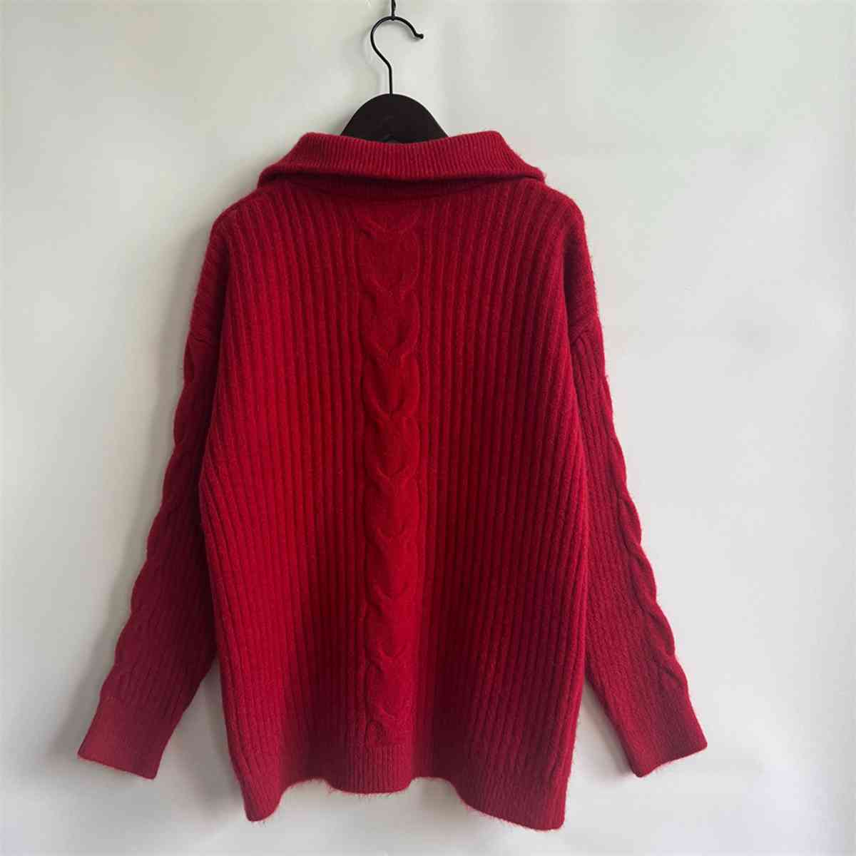 Ribbed Half Zip Long Sleeve Sweater   