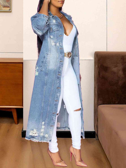 Long Sleeve Raw Hem Denim Jacket   