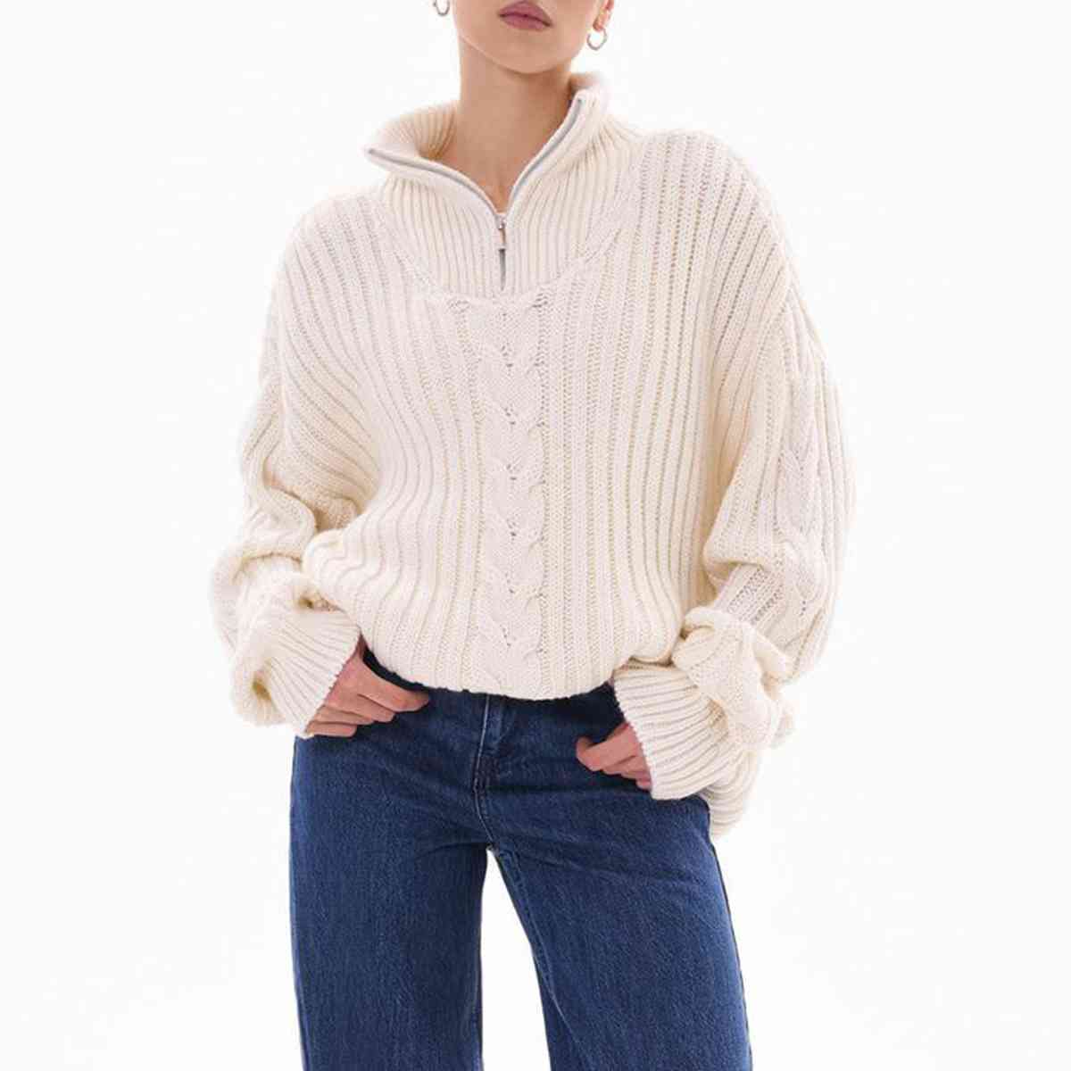 Ribbed Half Zip Long Sleeve Sweater   