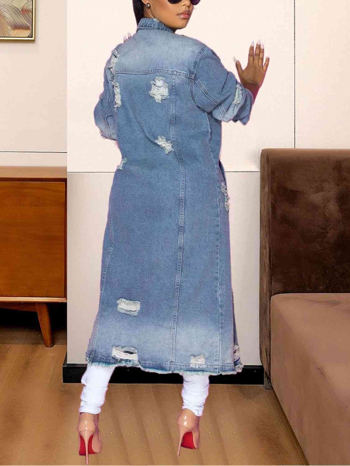 Long Sleeve Raw Hem Denim Jacket   