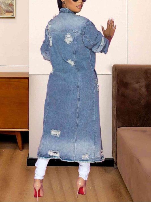 Long Sleeve Raw Hem Denim Jacket   