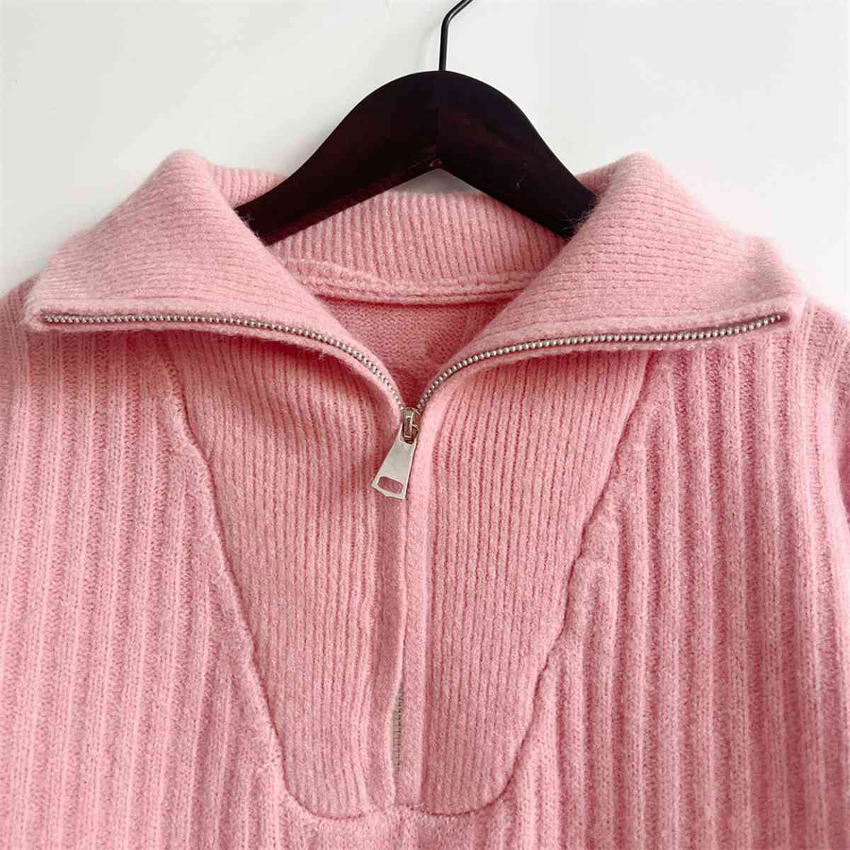 Ribbed Half Zip Long Sleeve Sweater   