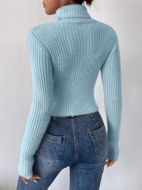 Ribbed Turtleneck Long Sleeve Sweater   