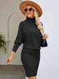 Turtle Neck Long Sleeve Ribbed Sweater Dress Black S 