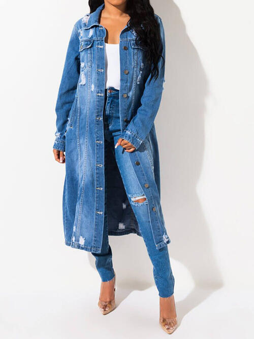 Long Sleeve Raw Hem Denim Jacket Medium S 