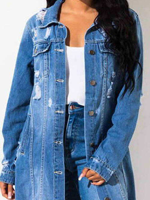 Long Sleeve Raw Hem Denim Jacket   