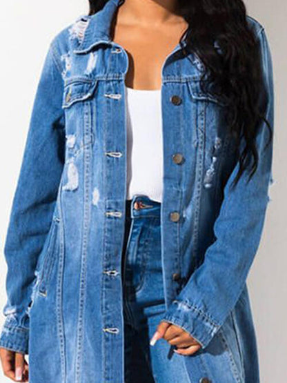 Long Sleeve Raw Hem Denim Jacket   