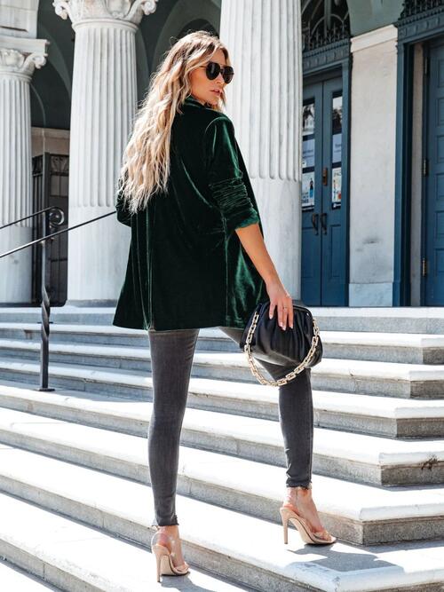 Button Up Long Sleeve Blazer with Pocket   