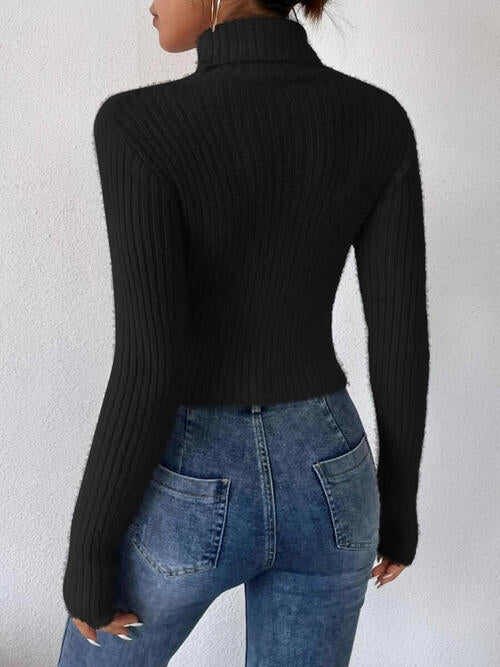 Ribbed Turtleneck Long Sleeve Sweater   