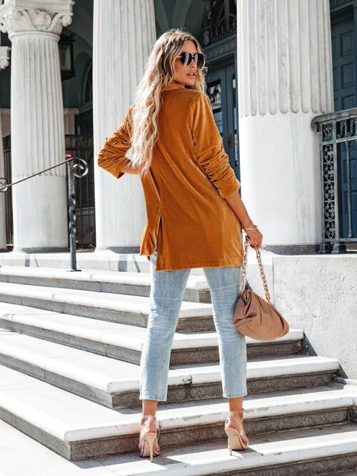 Button Up Long Sleeve Blazer with Pocket   