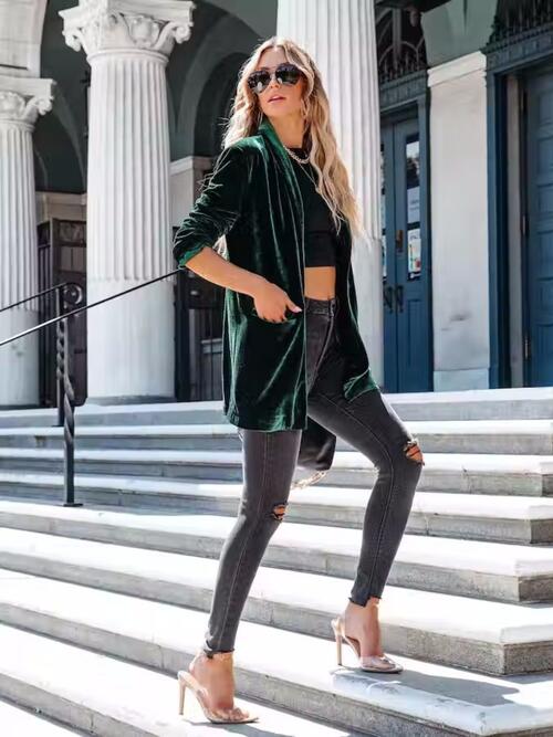 Button Up Long Sleeve Blazer with Pocket   